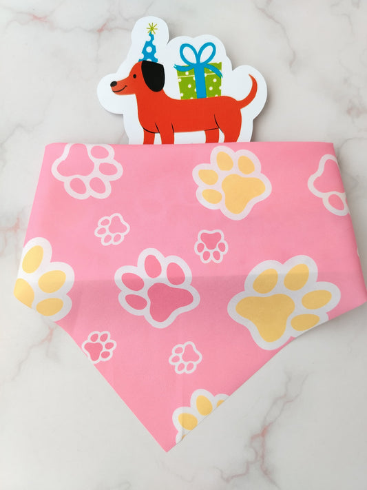 Pañoleta para Mascotas Huellitas Rosa y Amarillo