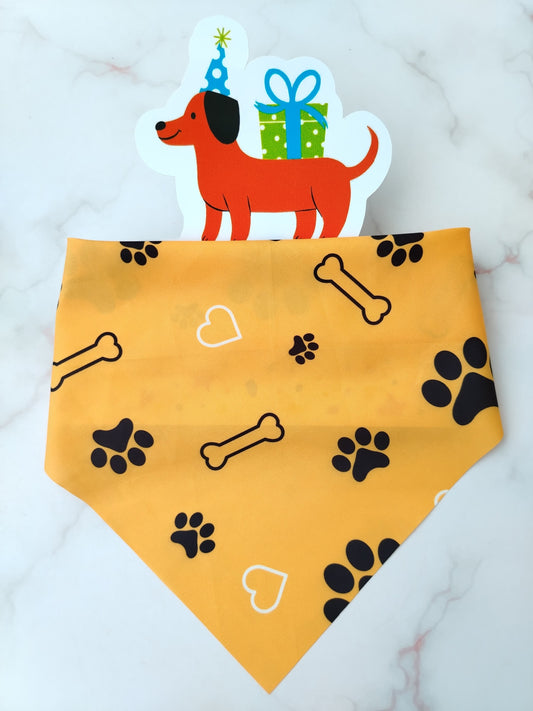 Pañoleta para Mascotas Huellitas y Huesito Mostaza