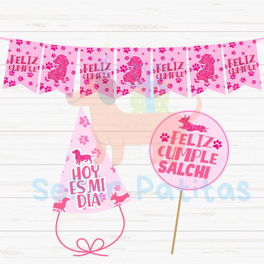 Kit de Cumple Perro Salchicha temática Rosa