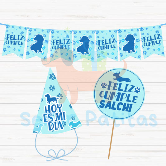 Kit de Cumple Perro Salchicha temática Azul